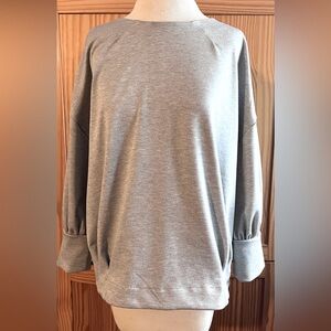 Banana Republic Petite Large L Grey Gray Puff Sleeve Tailored Sweatshirt EUC